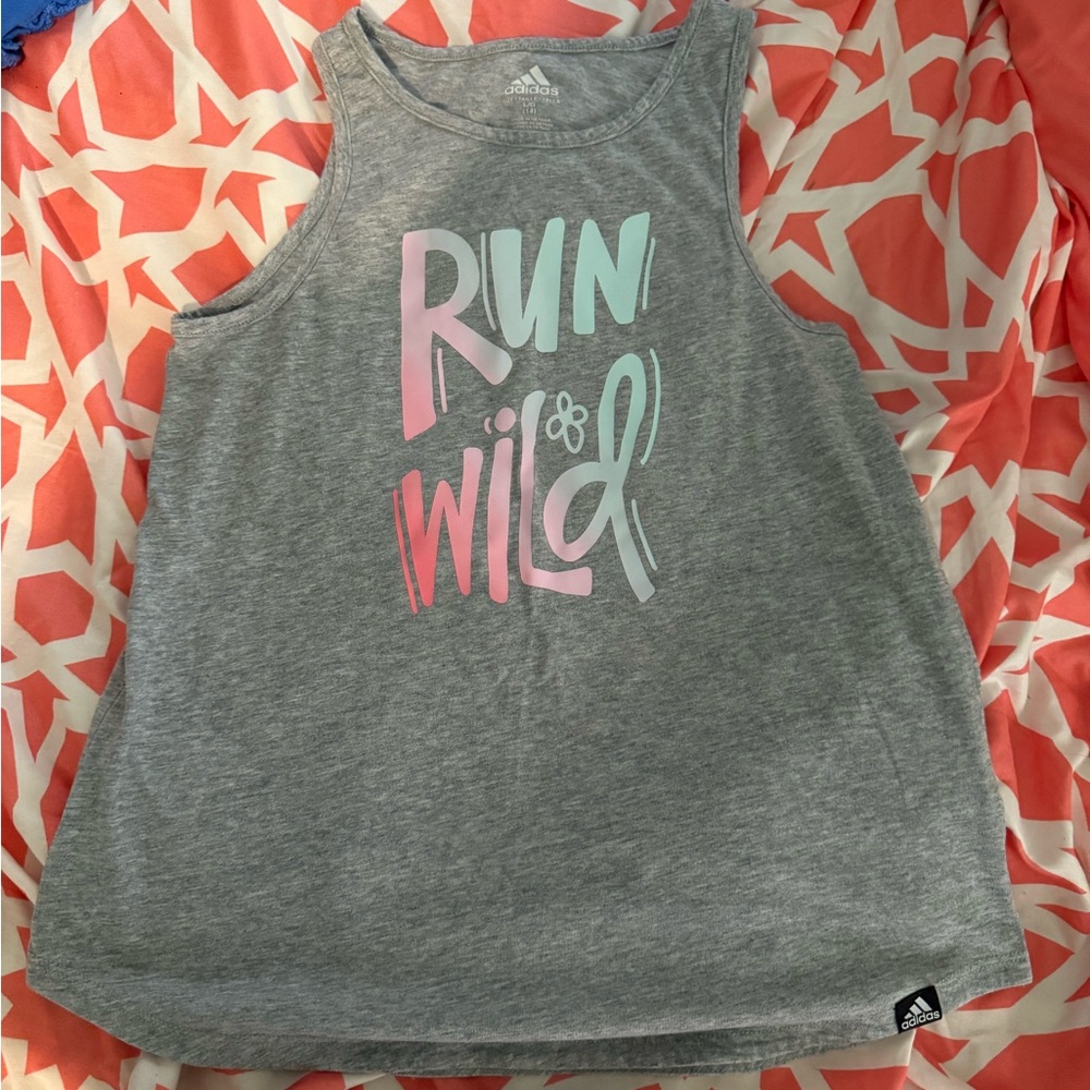 Adidas Kids Gray Tank Top with Pastel 'Run Wild' Design